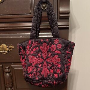 Johnny Was Black Tote with Red Embroidery